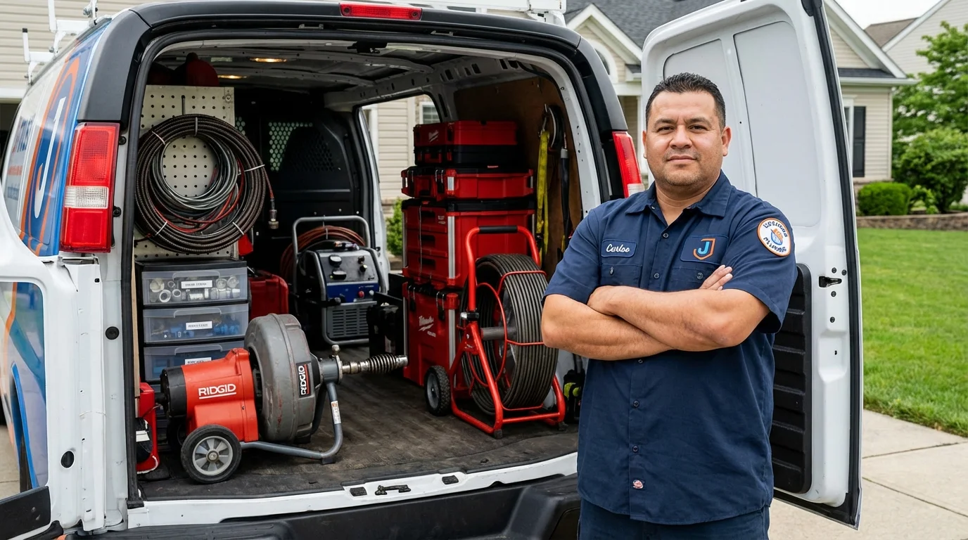 Professional drain cleaning equipment and Johns Plumbing LLC plumber in Olyphant