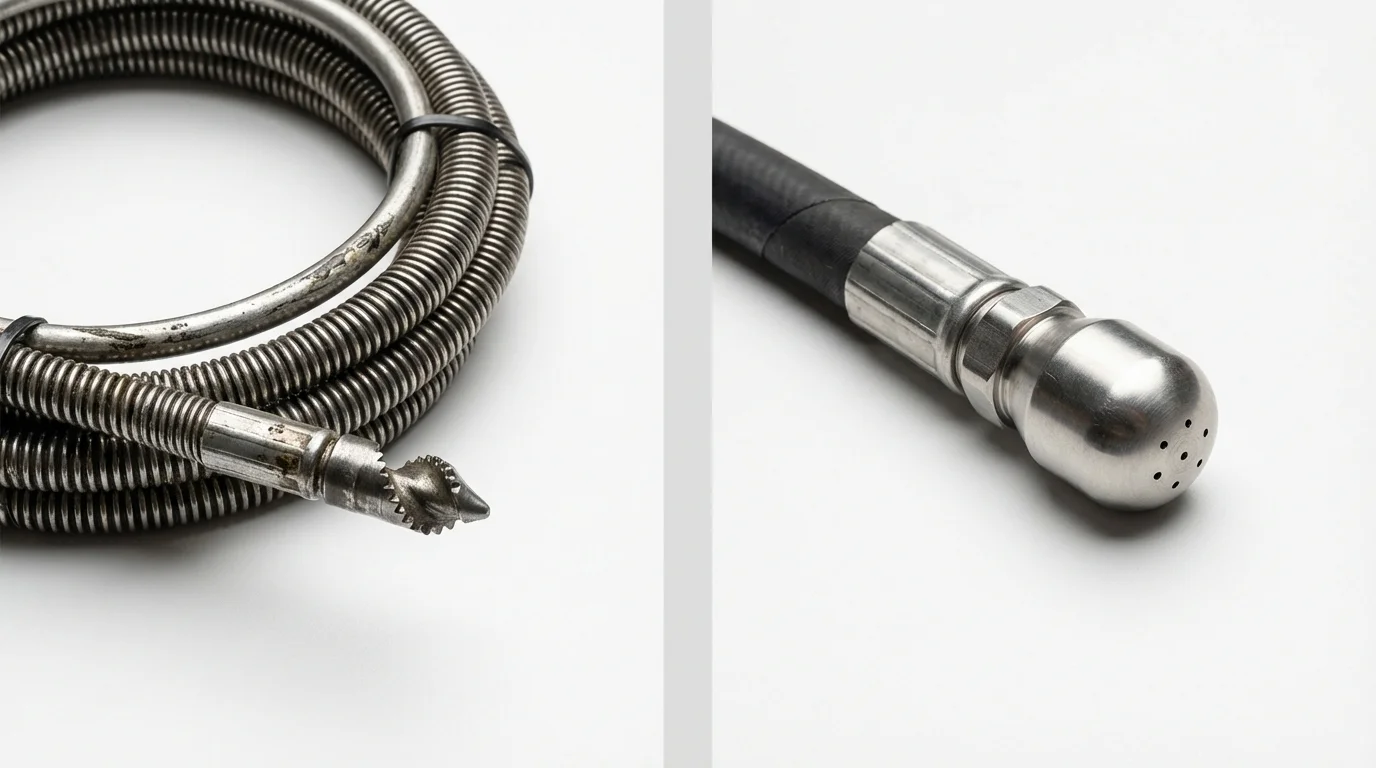 Drain snake cable and hydro jetting nozzle used for drain cleaning in Olyphant, PA