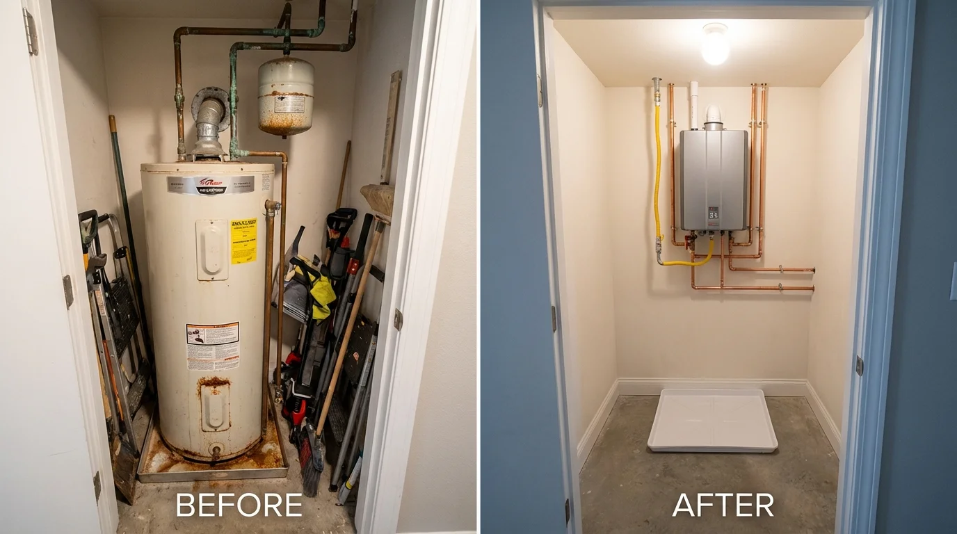 Tank water heater versus wall-mounted tankless unit comparison for Olyphant, PA homeowners