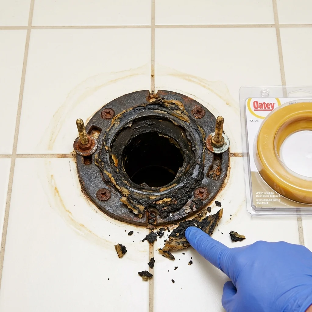 Failed wax ring showing water seepage at the base of a toilet in a Olyphant, PA home